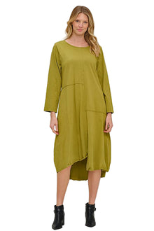  Cotton Lani Scoop Neck Asymmetrical Long Dress in Spud J736