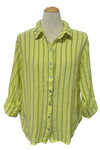 Cut Loose Linen Stripe Crop Easy Shirt in Sunburst/Blue Stripe