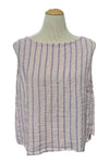 Cut Loose Linen Stripe Side Button Shell in Pink Salt/Blue Stripe