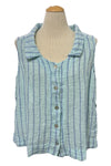 Cut Loose Linen Stripe Sleeveless Shirt in Fountain/Blue Stripe