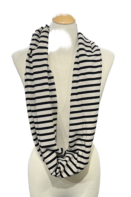Cut Loose One Size Cowl Scarf in Moonbeam with Black Stripe