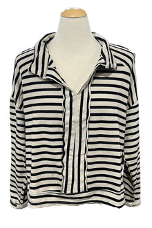  Cut Loose Oversized Crop Top in Moonbeam with Black Stripes