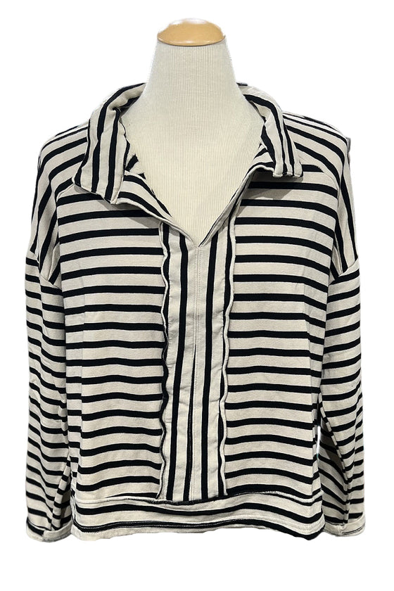 Cut Loose Oversized Crop Top in Moonbeam with Black Stripes