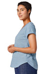 Cut Loose Raw Edge V-Neck Top in Bellflower/Grey Stripe