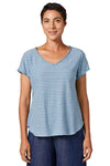 Cut Loose Raw Edge V-Neck Top in Bellflower/Grey Stripe