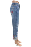 Driftwood Jeans Colette Embroidered Cropped Straight Leg Jeans in Blue Birds