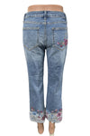 Driftwood Jeans Colette Embroidered Cropped Straight Leg Jeans in Blue Birds