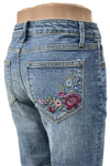 Driftwood Jeans Colette Embroidered Cropped Straight Leg Jeans in Blue Birds