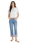 Driftwood Jeans Colette Embroidered Cropped Straight Leg Jeans in Blue Birds