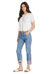 Driftwood Jeans Colette Embroidered Cropped Straight Leg Jeans in Blue Birds