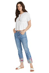 Driftwood Jeans Colette Embroidered Cropped Straight Leg Jeans in Blue Birds