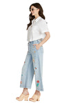 Driftwood Jeans Happy Hibiscus Tie Front Cropped Jean in Light Wash