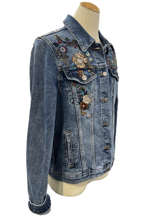 Driftwood Varsity Vines Embroidered Denim Jacket in Medium Wash