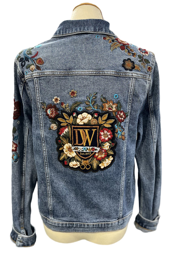 Driftwood Varsity Vines Embroidered Denim Jacket in Medium Wash