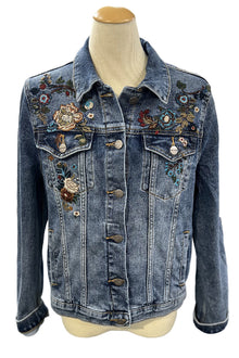  Driftwood Varsity Vines Embroidered Denim Jacket in Medium Wash