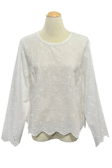  White lace blouse on a mannequin in a store setting