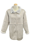 Beige coat on a mannequin in a store setting