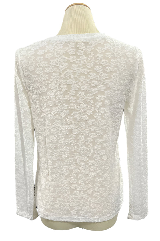 White textured sweater on a mannequin in a store setting