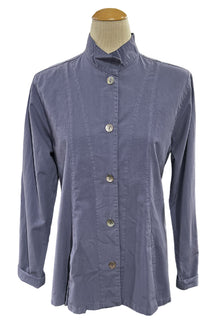  Eleven Stitch Design by Gerties Inset Box Pleat Blouse in Blue Iris