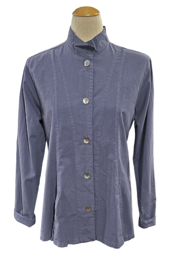 Eleven Stitch Design by Gerties Inset Box Pleat Blouse in Blue Iris