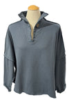 Eleven Stitch Design by Gerties Rib Out Original Funnel Top in Dusty Denim