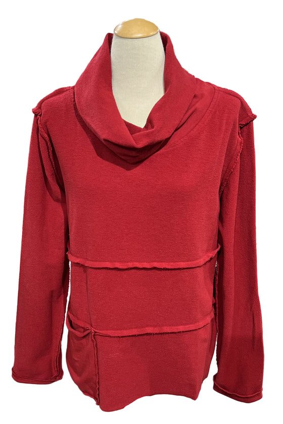 Eleven Stitch Design by Gerties Seamed Cowl Top in Ruby