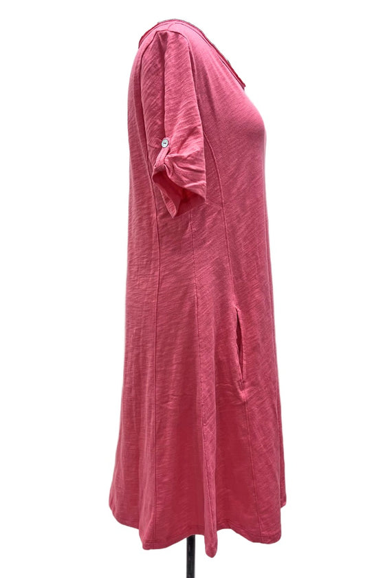 Escape By Habitat Cotton Slub Button Sleeve Pocket Dress in Watermelon Style 80010