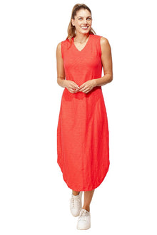  Escape By Habitat Cotton Slub Sleeveless Seamed Dress in Red - Style 80006