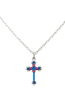  Firefly Dainty Color Cross Necklace in Bermuda Blue 8496-BB