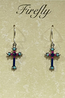  Firefly Dainty Cross Earrings Turquoise 7708-TURQ