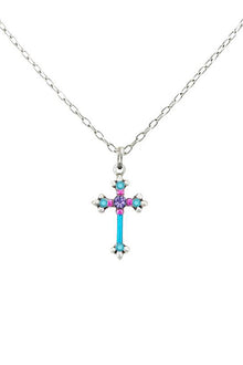  Firefly Dainty Cross Necklace in Turquoise 8496-TURQ