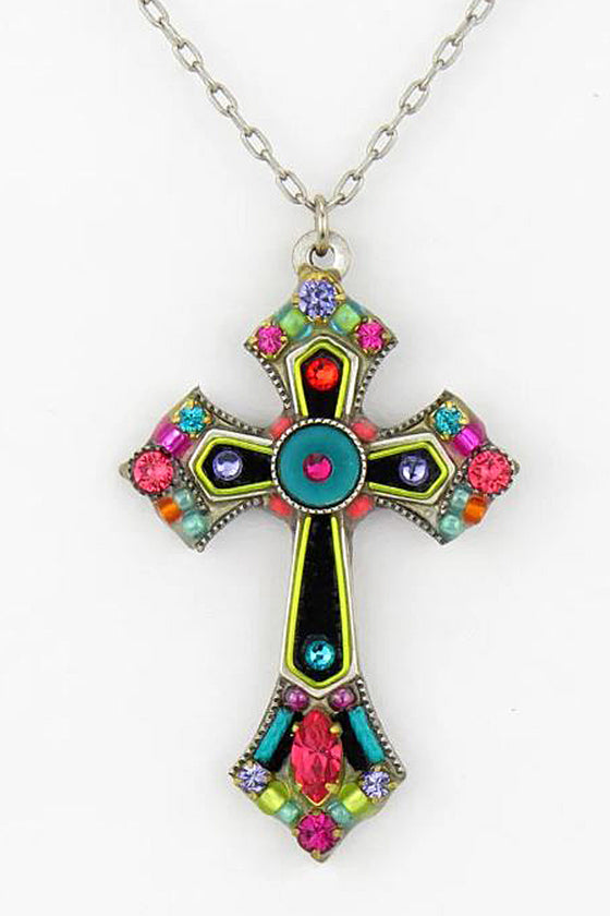 Firefly Large Mosaic Cross Necklace in Multicolor 8460-MC