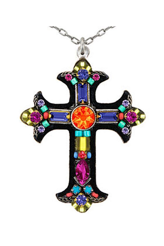 Firefly Large Mosaic Cross Necklace in Multicolor 8461-MC