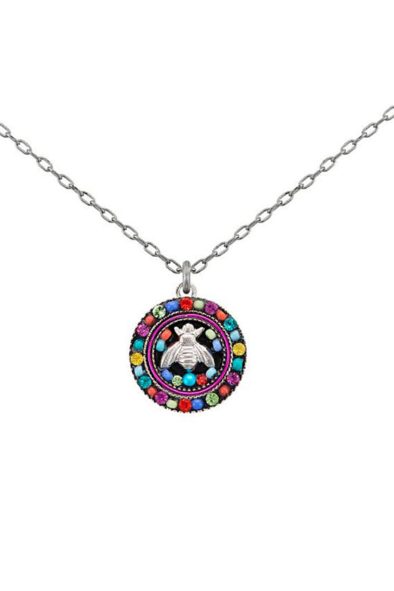 Firefly Petite Bee Round Pendant Necklace in Multicolor 9106-MC