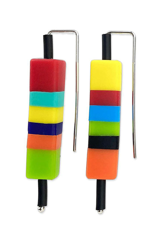 Frank Ideas Colour Block Asymmetrical Earrings in Multi