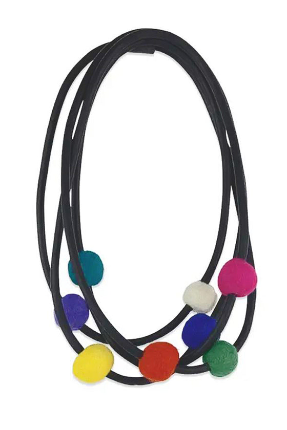 Frank Ideas Felt and Rubber Long Statement Necklace in Multi