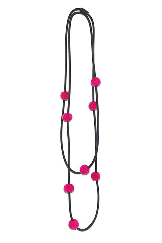 Frank Ideas Felt and Rubber Long Statement Necklace in Pink