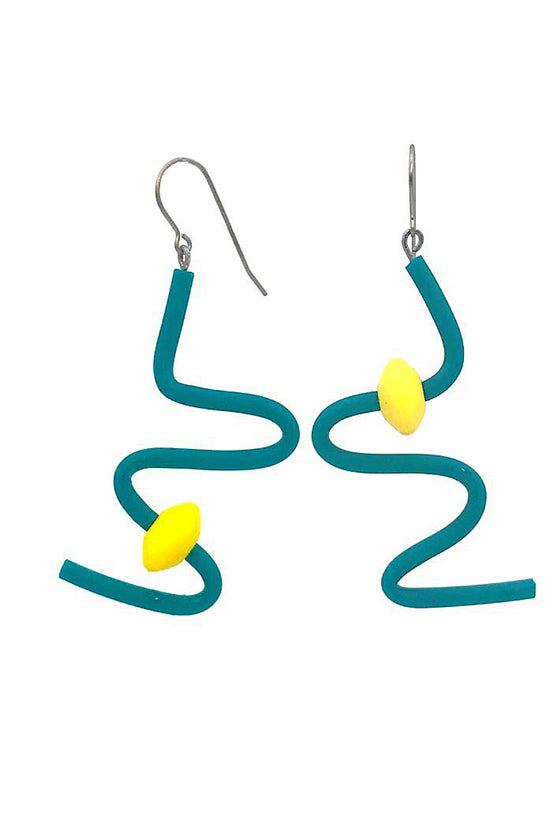 Frank Ideas Squiggle Earrings in Sea and Yellow