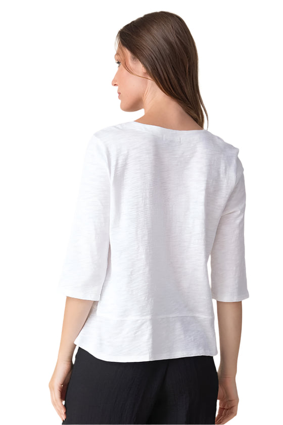 Habitat Clothes To Live In Cotton Pebble Elbow Sleeve Tee in White