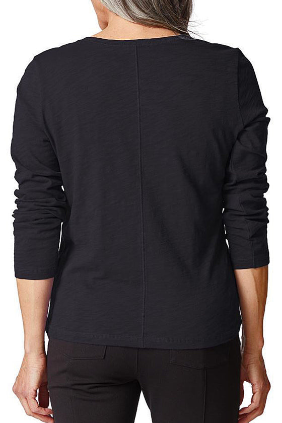 Habitat Clothes To Live In Cotton Pebble Long Sleeve Coverstitch Tee in Black