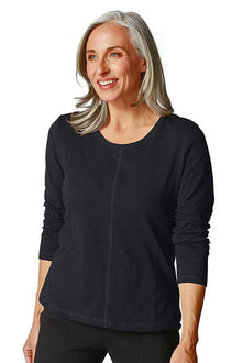  Habitat Clothes To Live In Cotton Pebble Long Sleeve Coverstitch Tee in Black