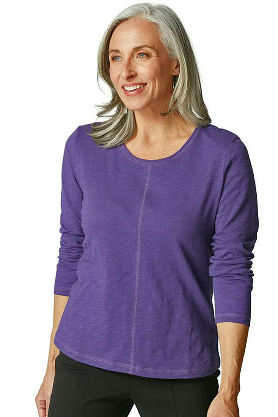 Habitat Clothes To Live In Cotton Pebble Long Sleeve Coverstitch Tee in Mulberry