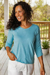 Habitat Clothes To Live In Ruched Sleeve Peruvian Cotton Tee in Dewdrop