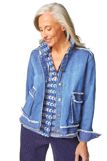  Habitat Clothes To Live In Stretch Canvas Fringe Jacket in Medium Denim