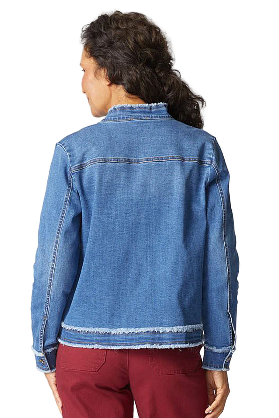 Habitat Clothes To Live In Stretch Canvas Fringe Jacket in Medium Denim