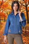 Habitat Clothes To Live In Stretch Denim Embroidered Jacket in Medium Wash
