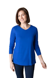  Habitat Super Soft Fleece Ruched Sleeve V-Neck Tunic in Sapphire