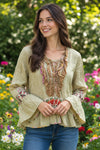 House of Jaded Gypsy Honey Bloom Top in Moss