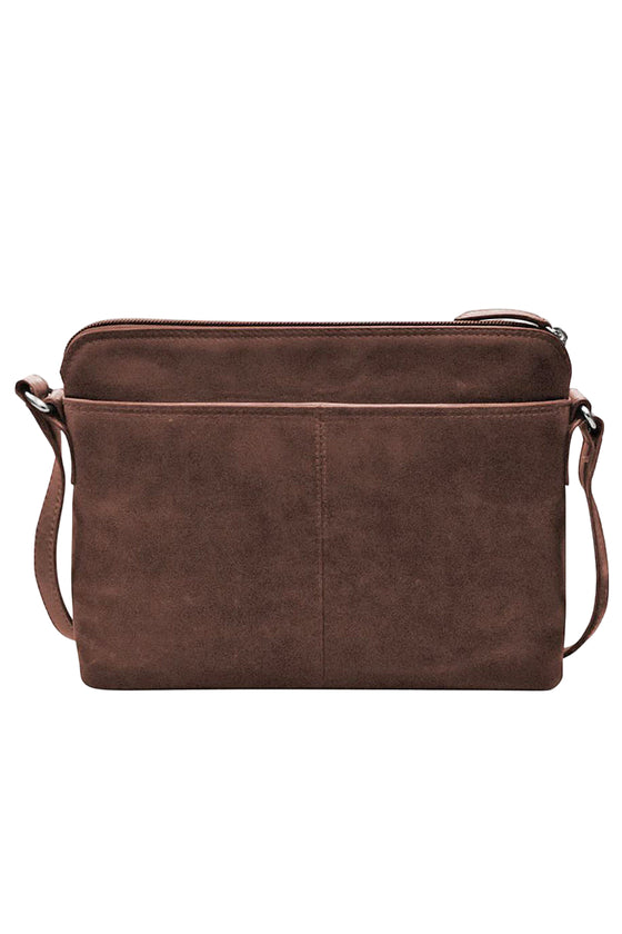 ILI New York Crossbody Organizer in Rustic Brown Distressed Leather