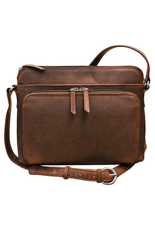  ILI New York Crossbody Organizer in Rustic Brown Distressed Leather